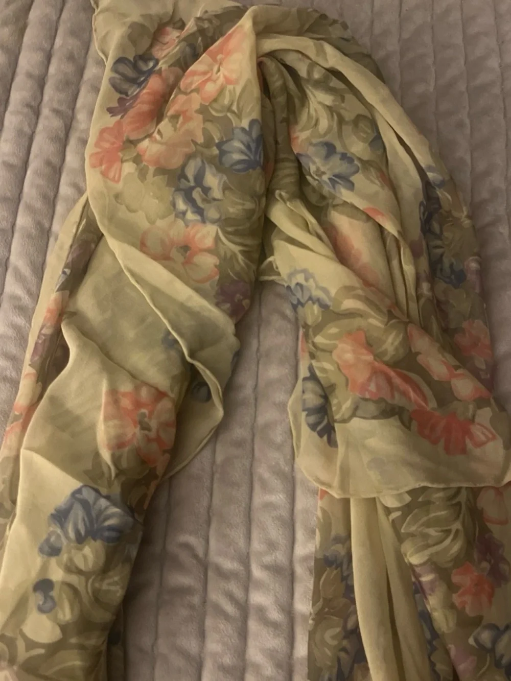 Anne Klein Floral Silk Dress in Tan and Coral Accents